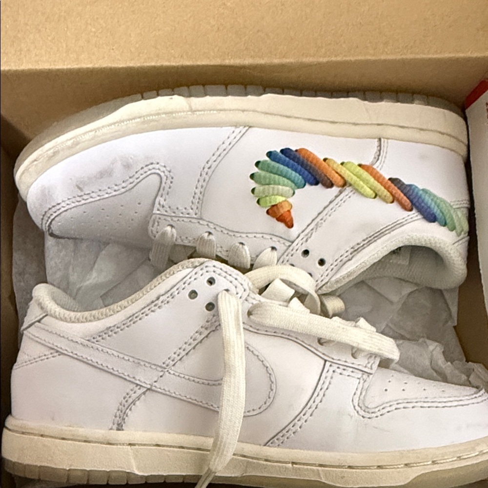 Nike Kids White Sneakers with Colorful Stitching